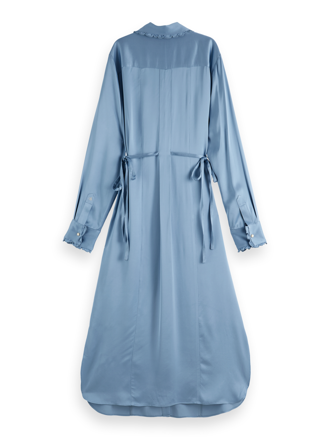 Midi shirt dress with tied waist and ruffles