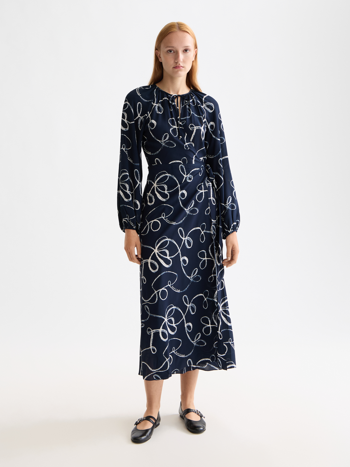 Midi print wrap dress