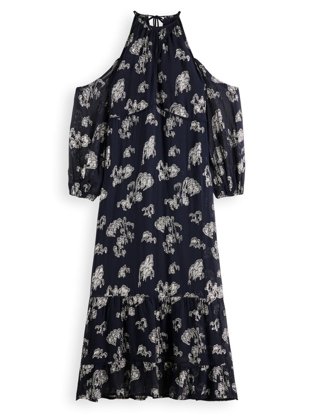 Fil coupe open shoulder maxi dress