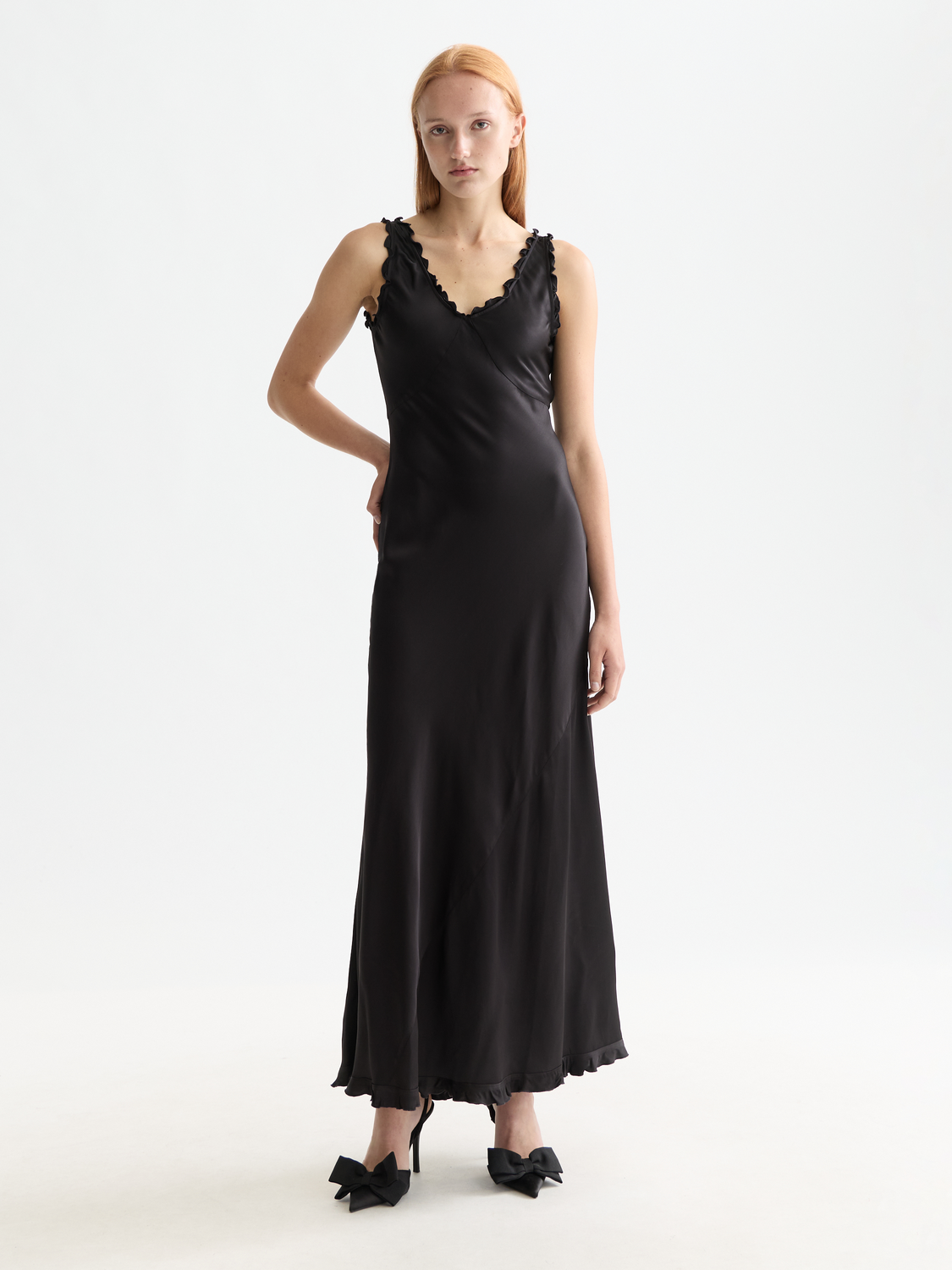 Maxi Slip dress with ruffled edges