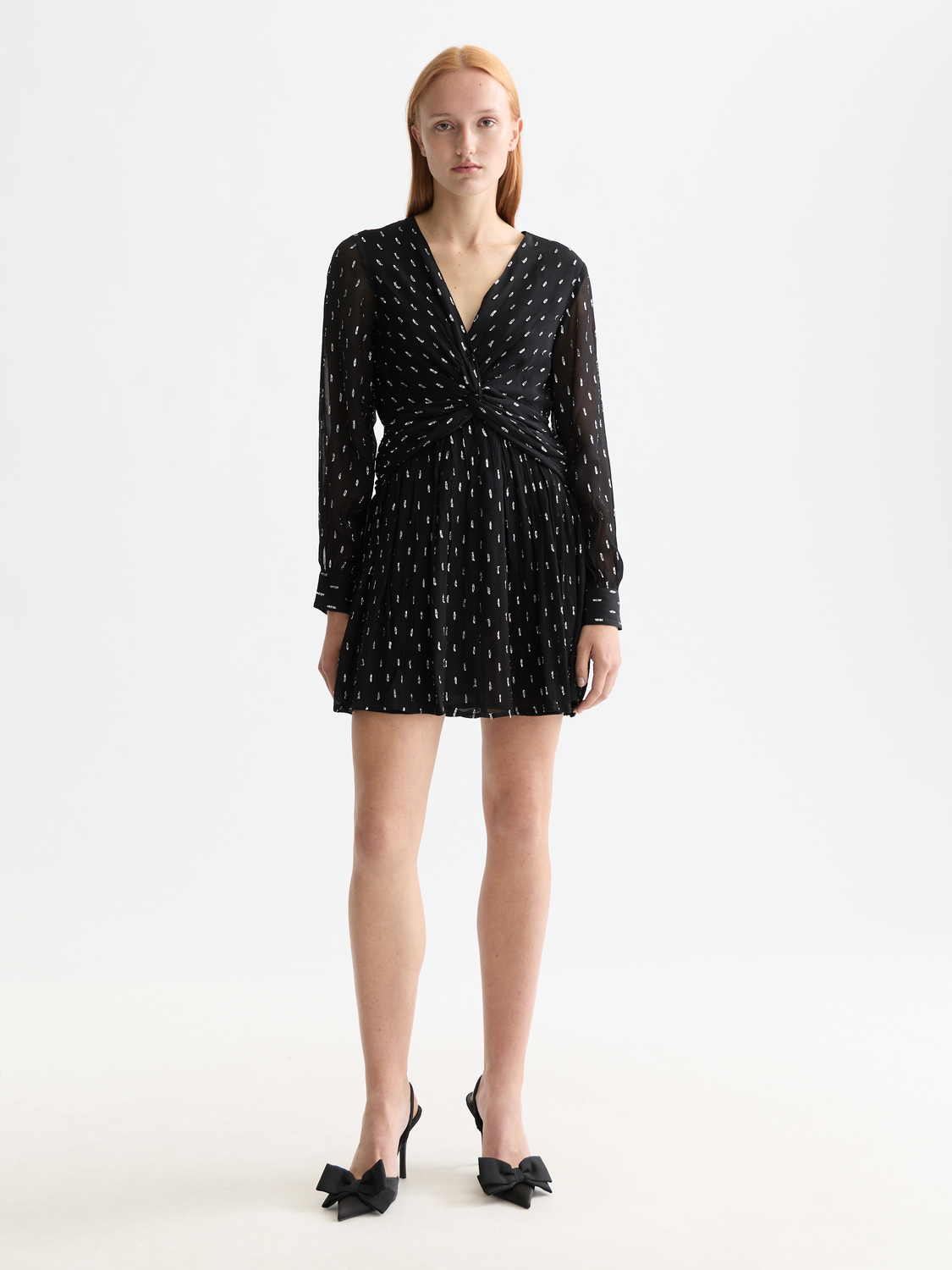 Long sleeve mini dress with draped front