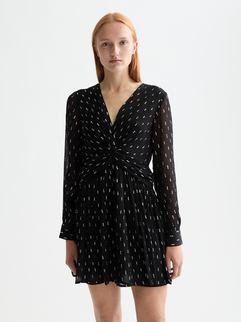 Long sleeve mini dress with draped front