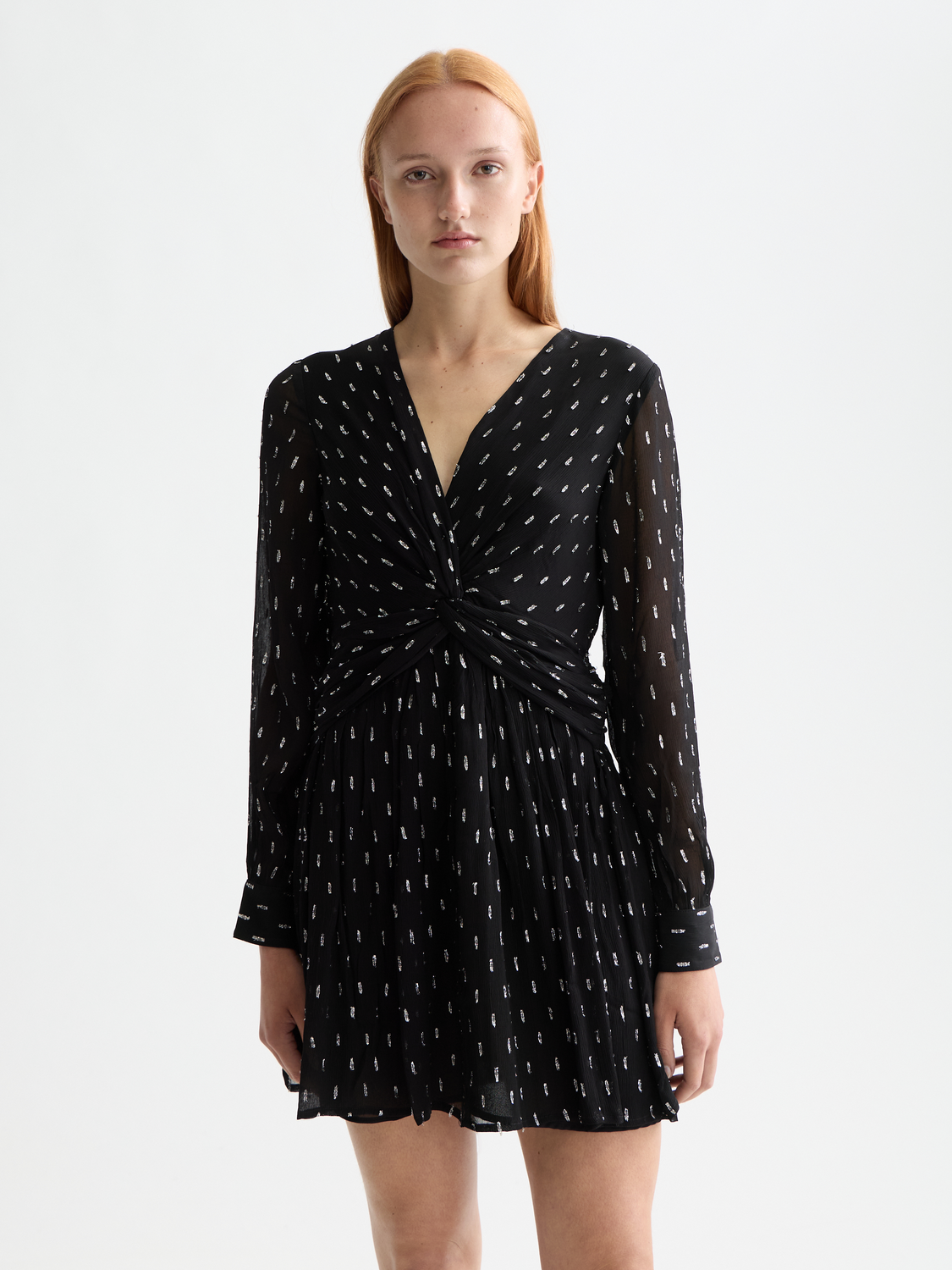 Long sleeve mini dress with draped front