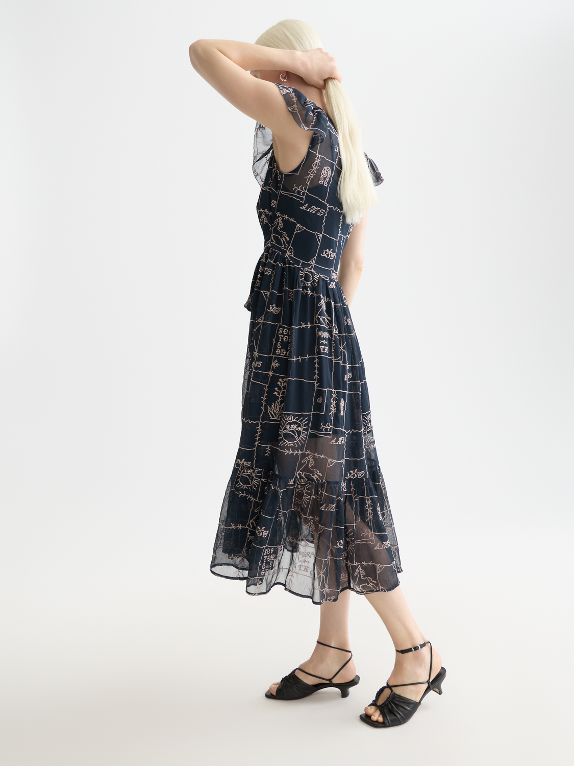 Cross-stitch embroidered midi dress