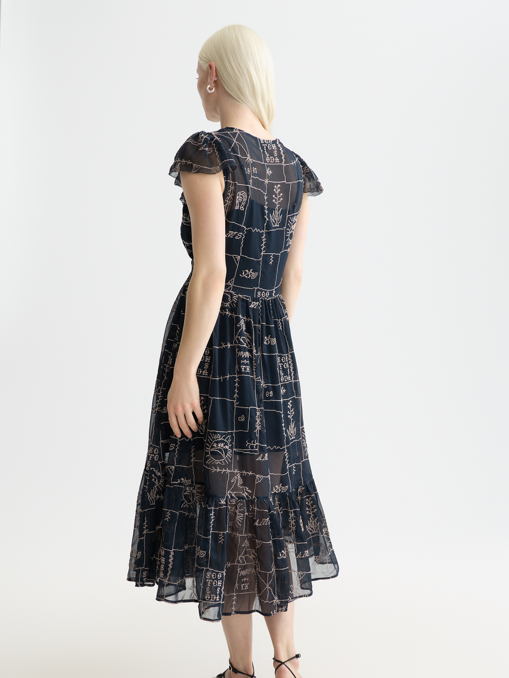 Cross-stitch embroidered midi dress