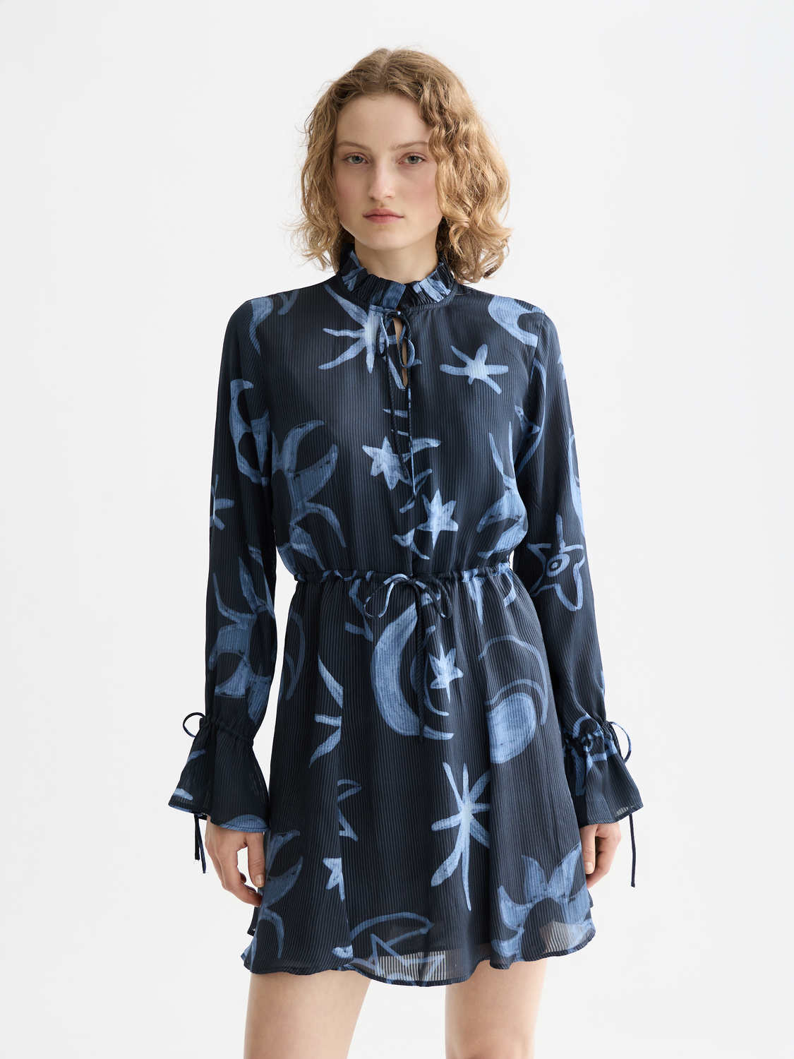 Printed long sleeved mini dress