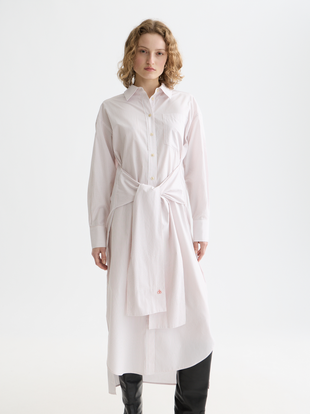 Relaxed-fit tie shirt dress