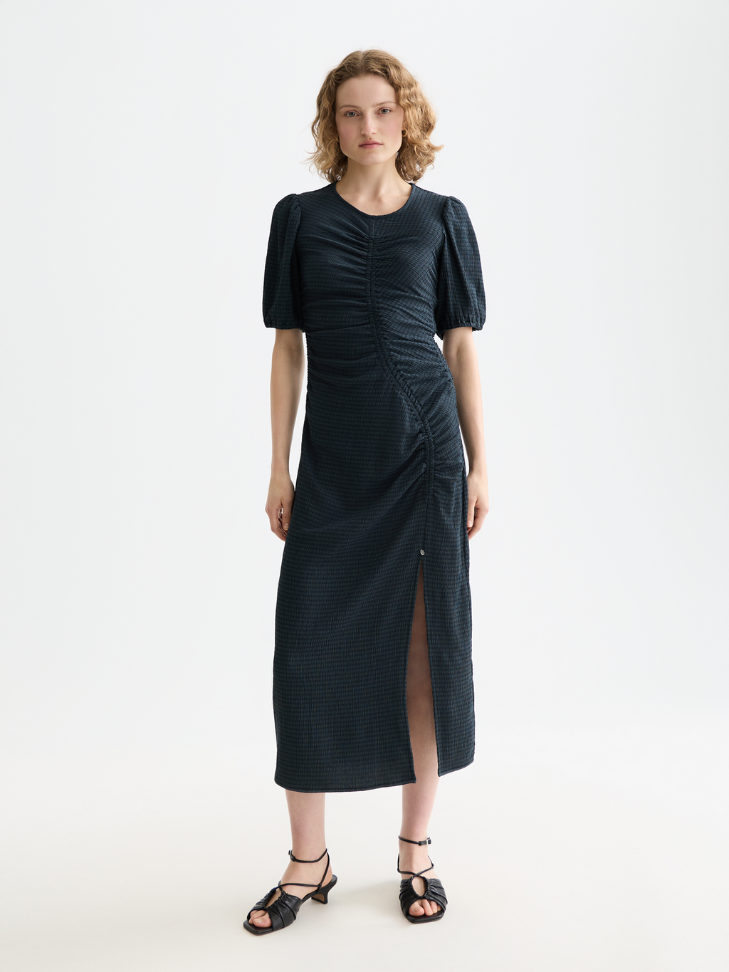 Open structured jersey midi dress