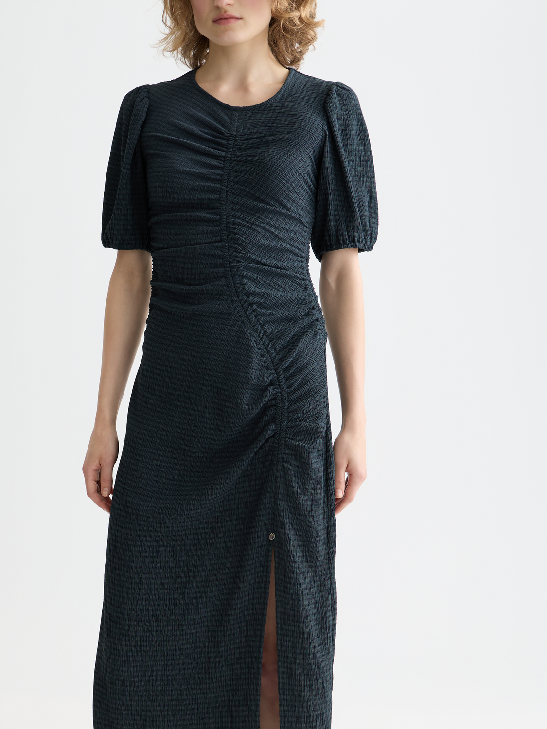 Open structured jersey midi dress