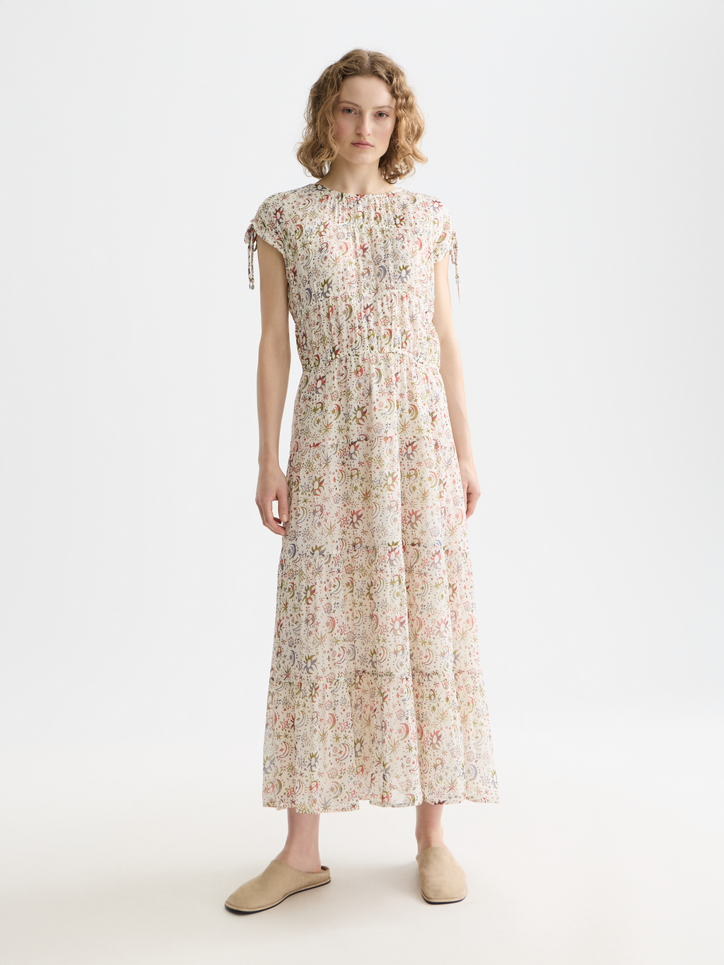 Gathered with ties midi dress
