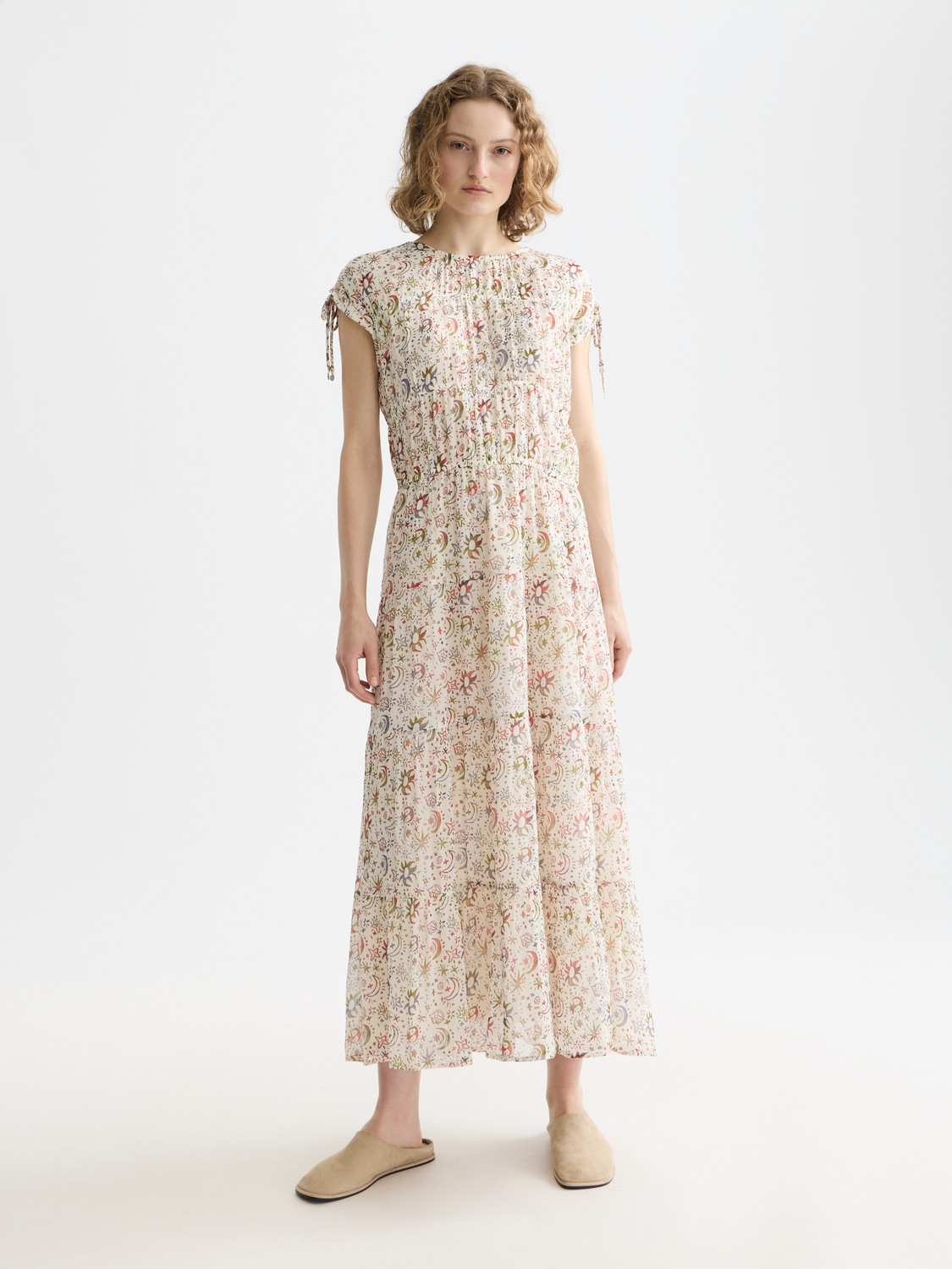 Gathered with ties midi dress