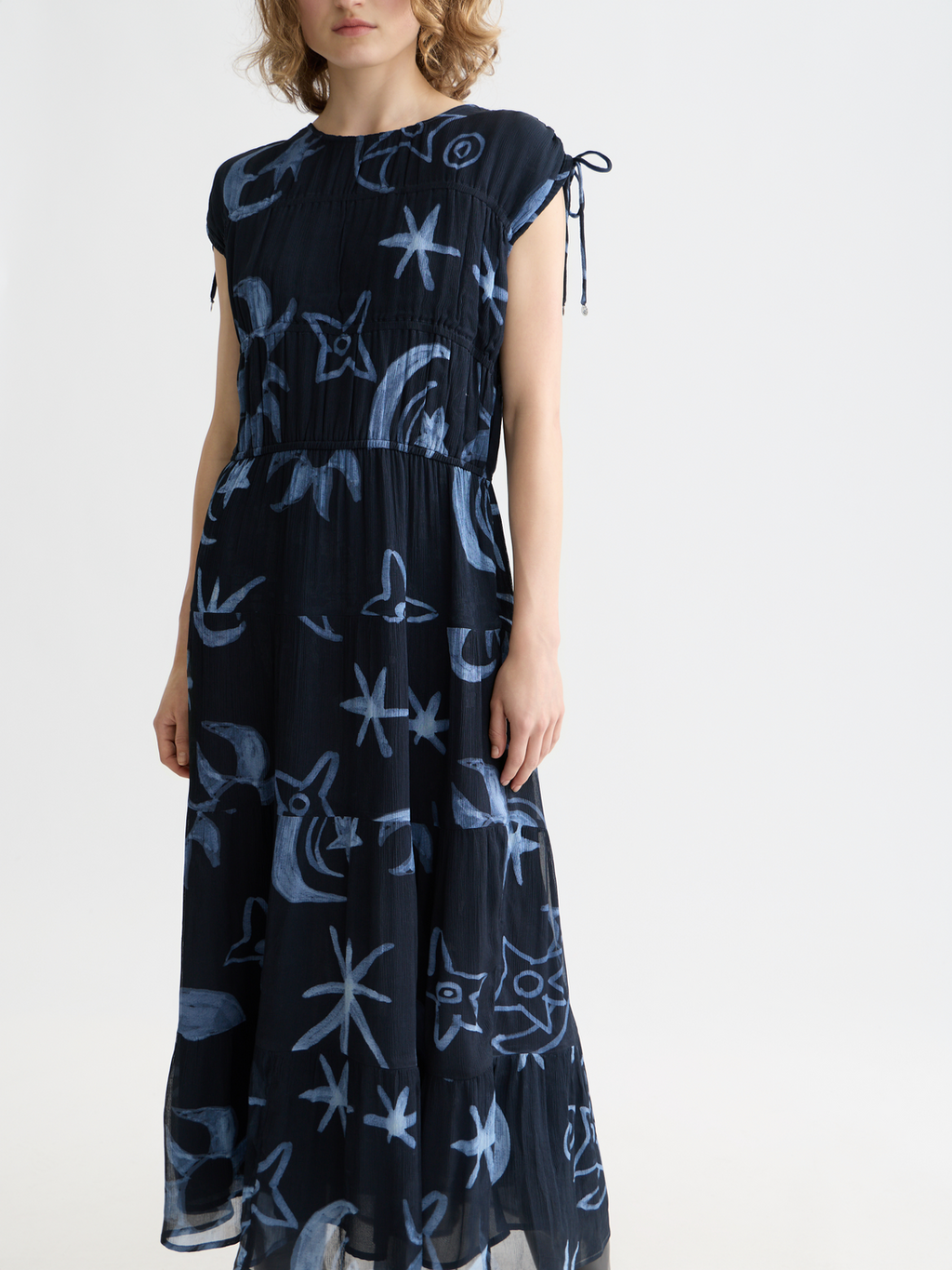 Gathered with ties midi dress