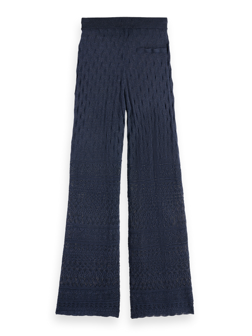 Metallic pointelle knitted trouser