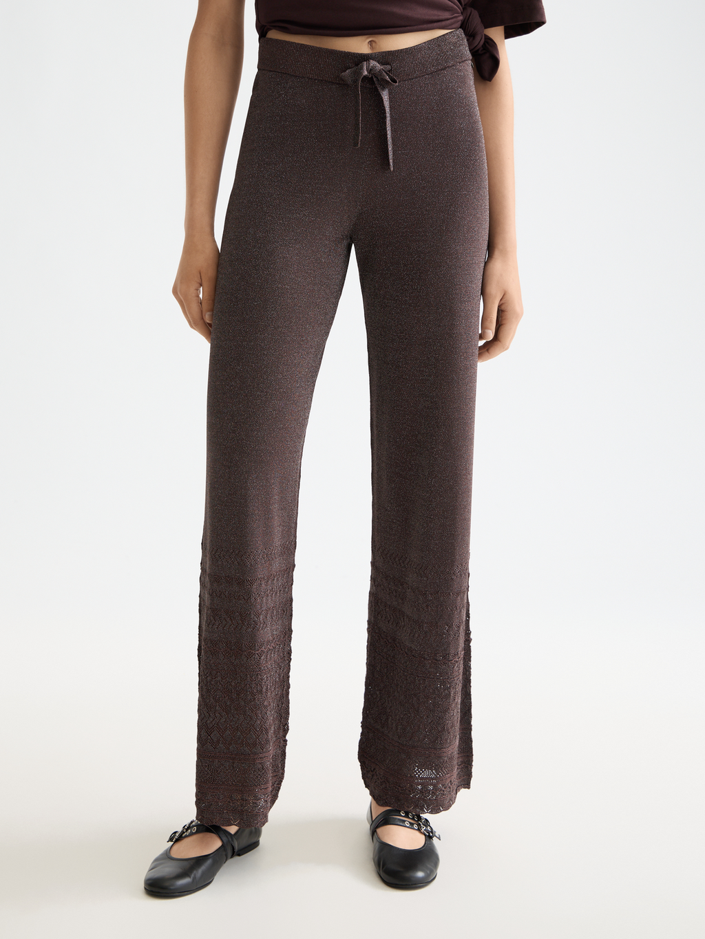 Metallic pointelle knitted trouser