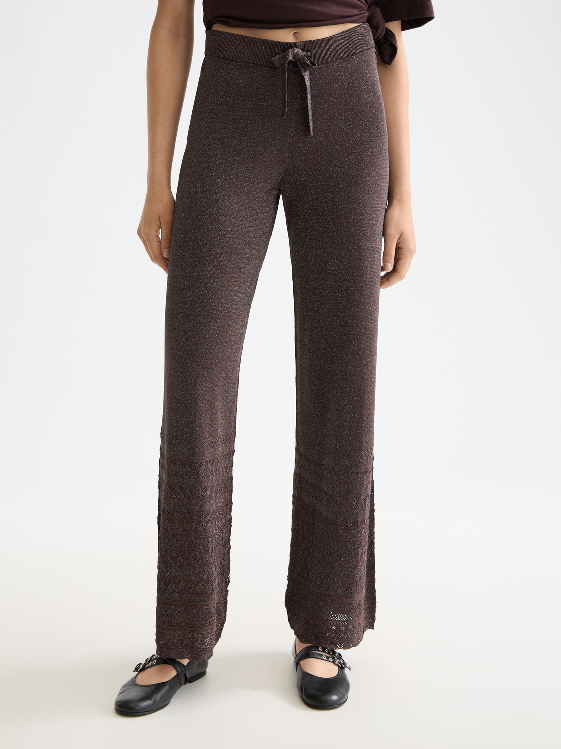 Metallic pointelle knitted trouser