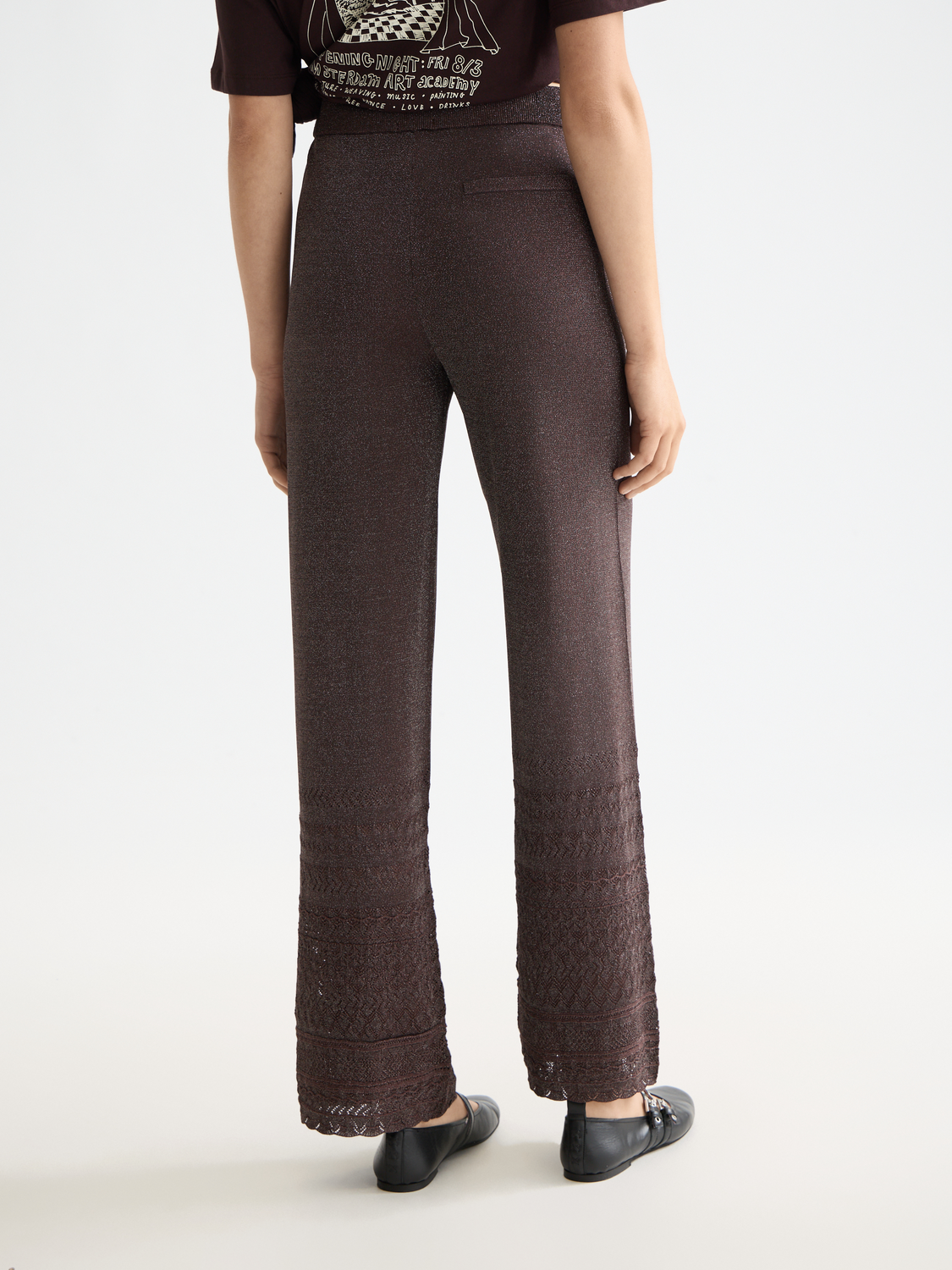 Metallic pointelle knitted trouser