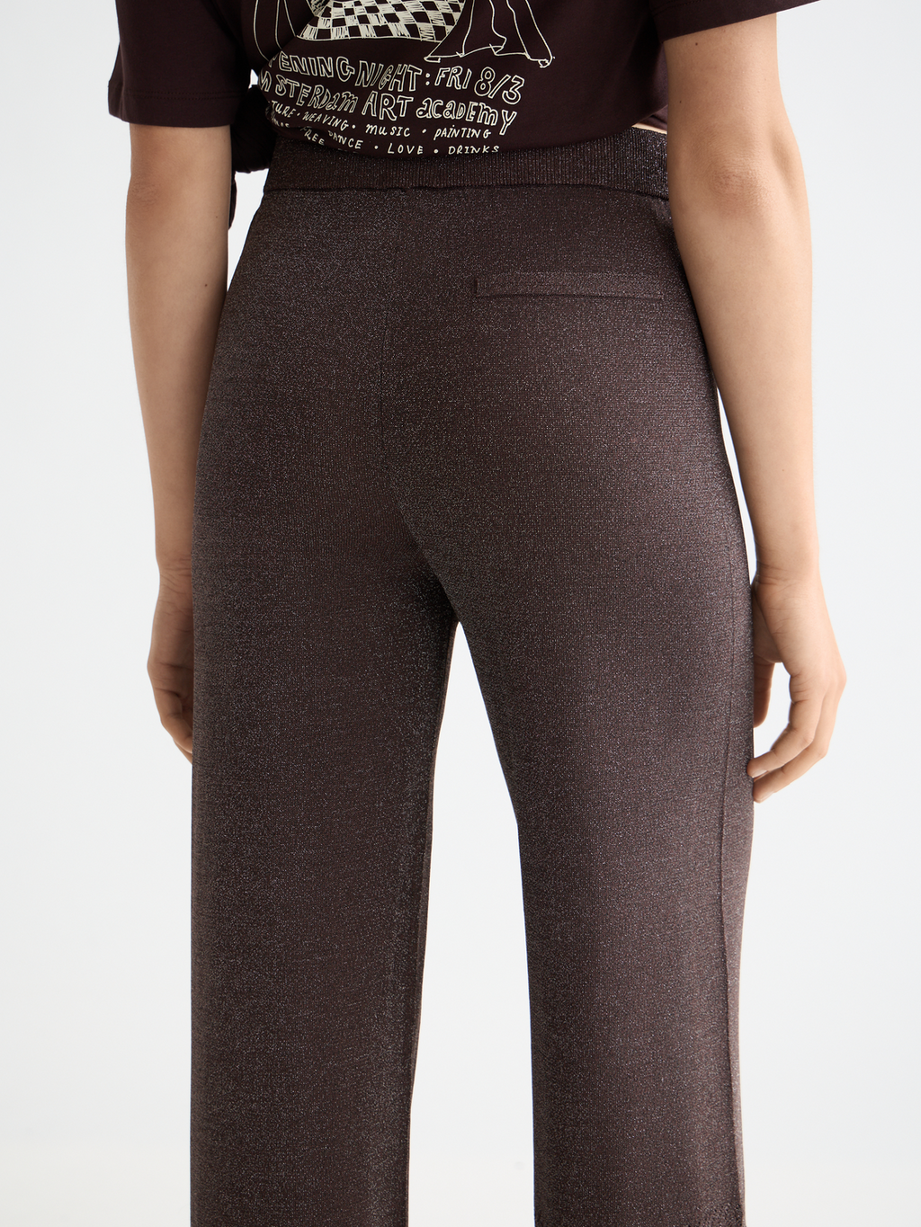 Metallic pointelle knitted trouser