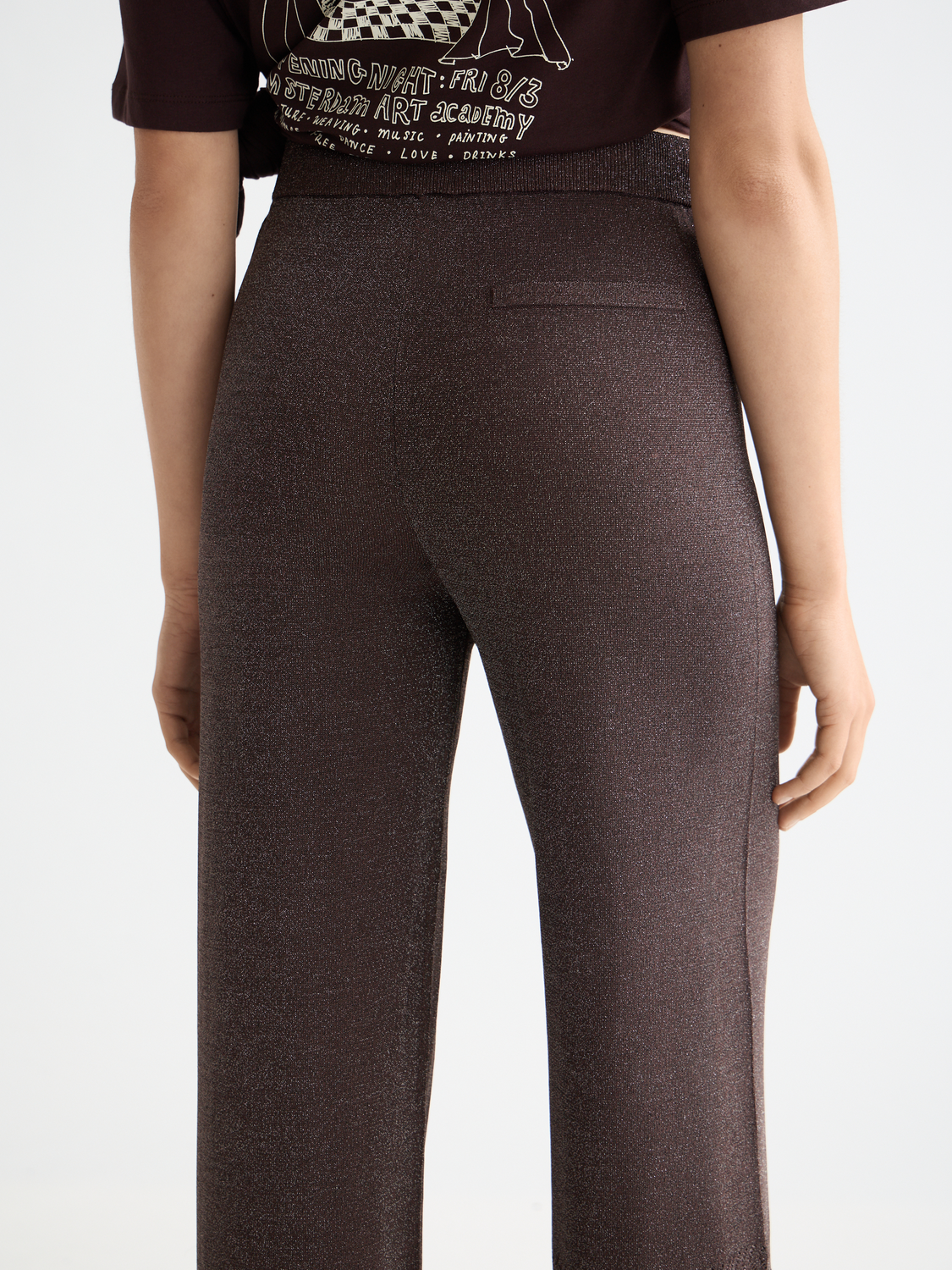 Metallic pointelle knitted trouser