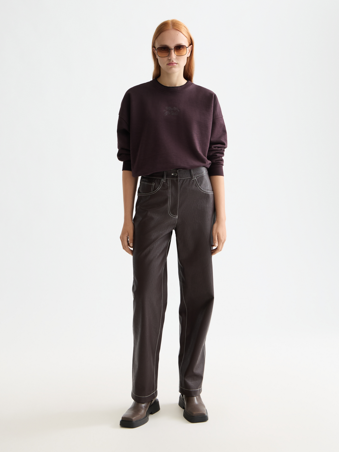 Aurora vegan leather high rise straight leg pant