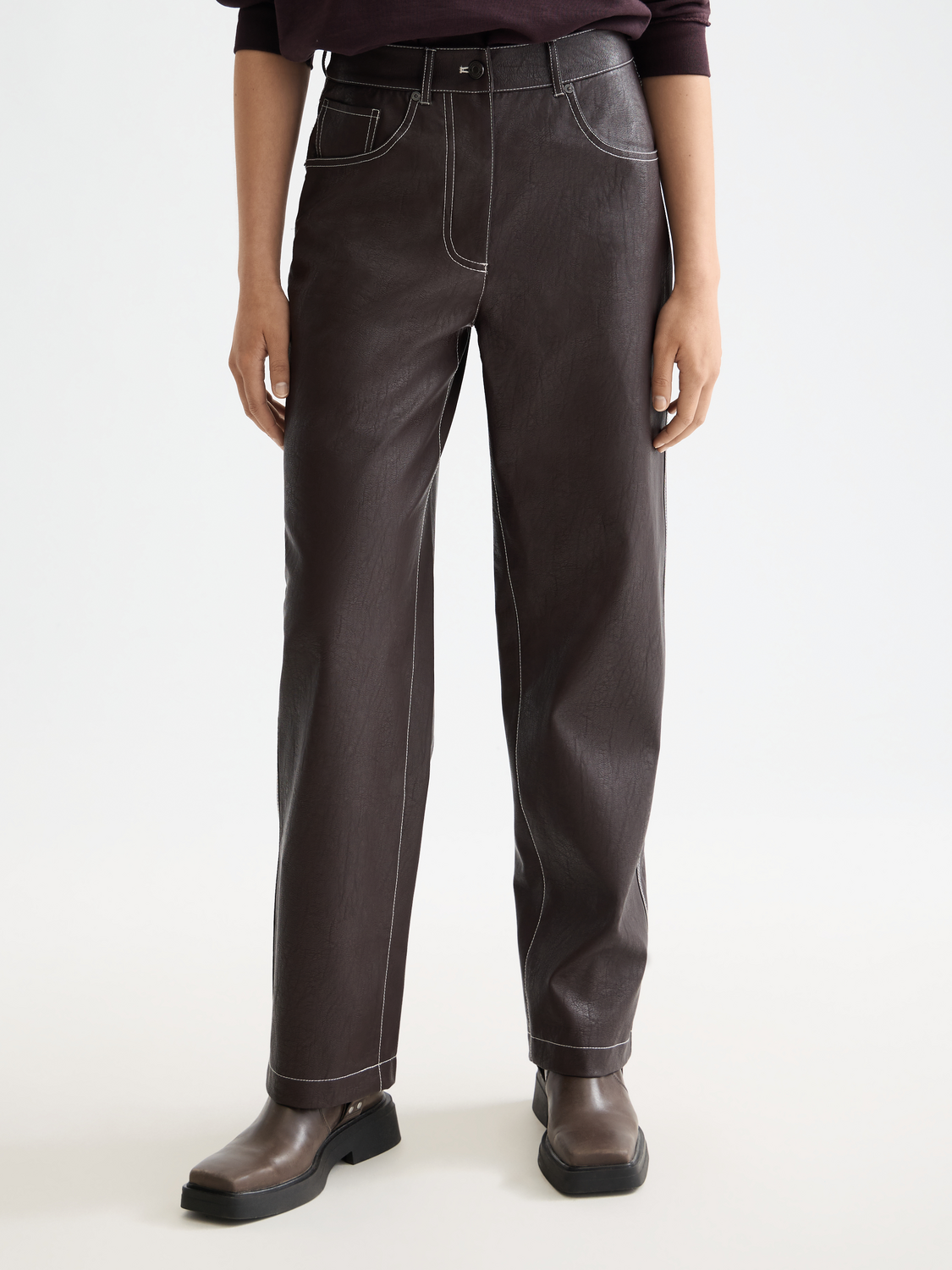 Aurora vegan leather high rise straight leg pant