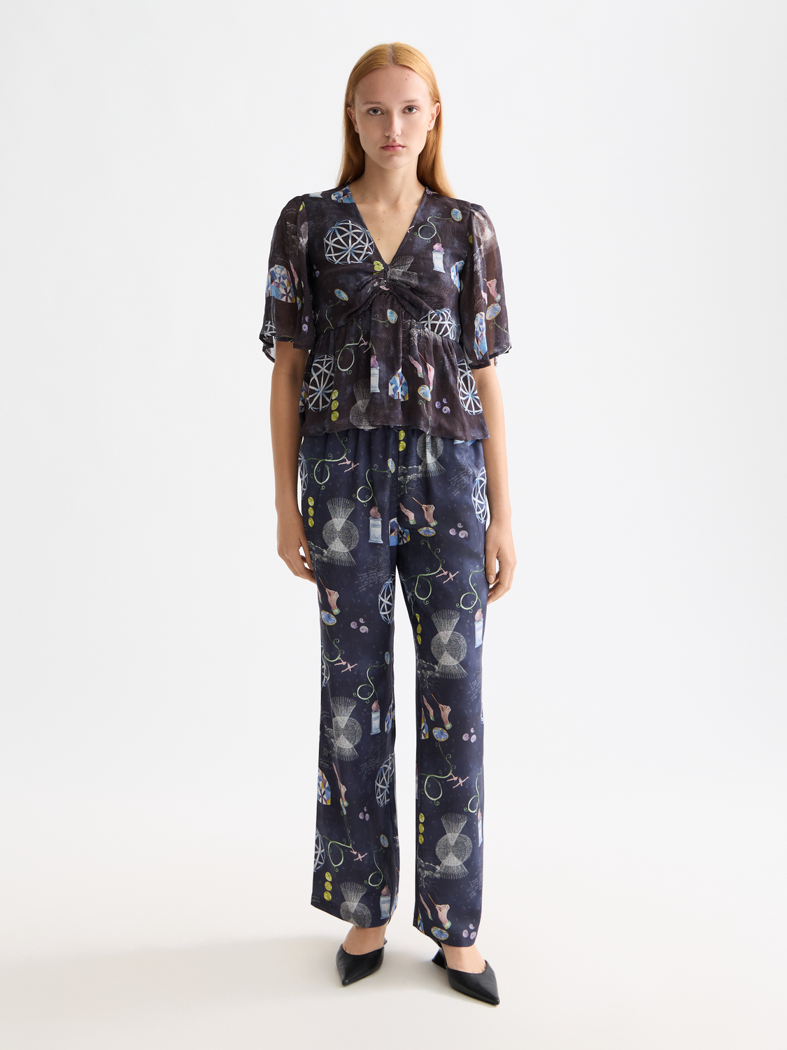 Gia Mid rise wide leg elasticated trousers