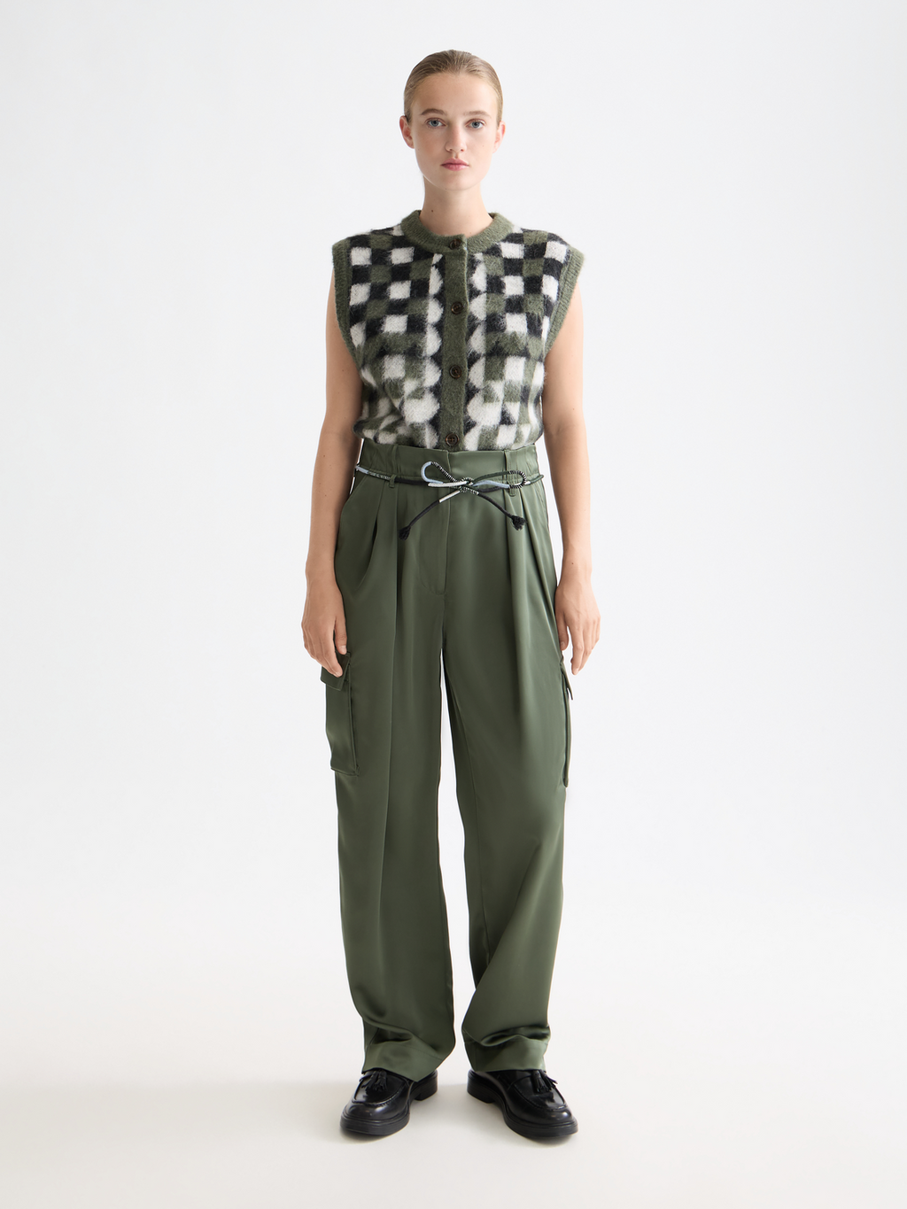 Faye high-rise tapered leg satin cargo pant
