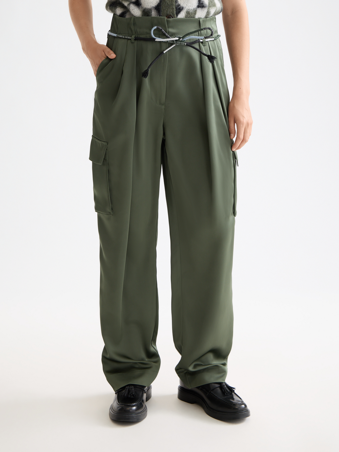 Faye high-rise tapered leg satin cargo pant