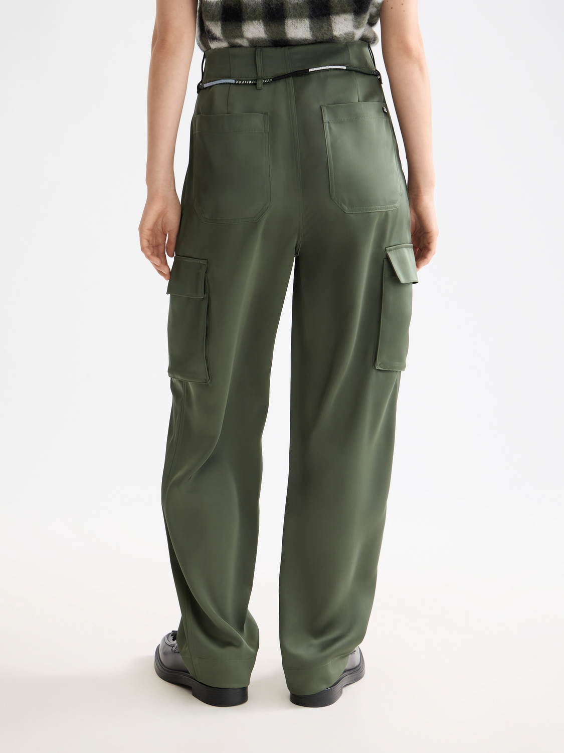 Faye high-rise tapered leg satin cargo pant