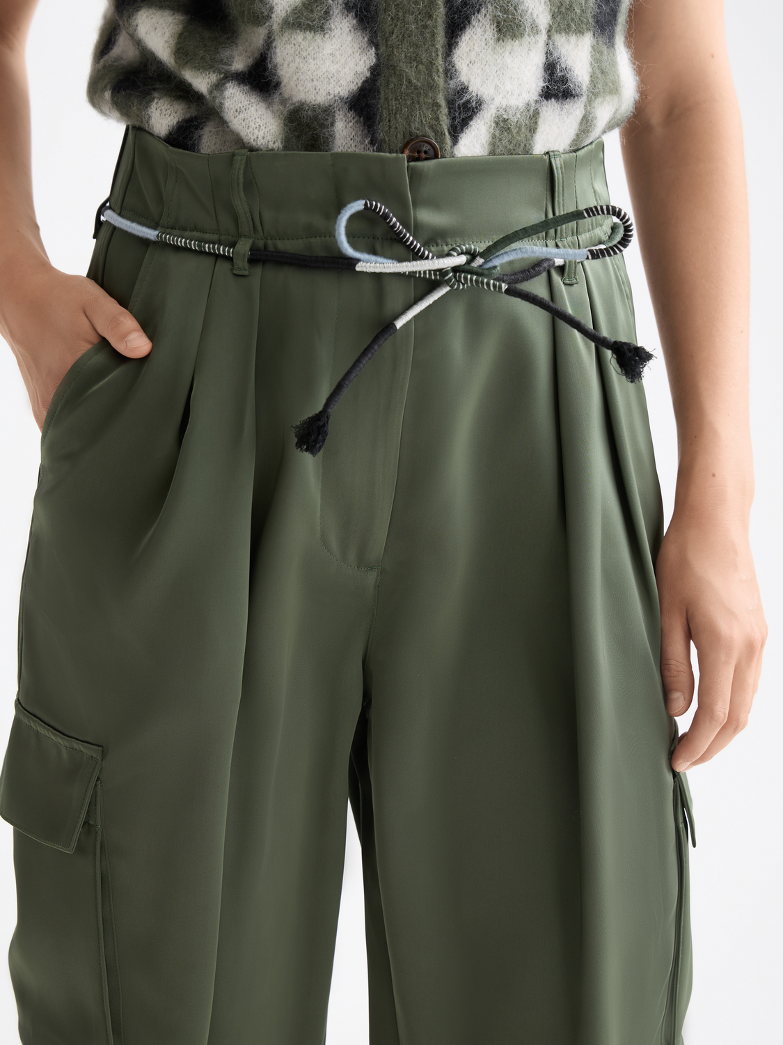 Faye high-rise tapered leg satin cargo pant