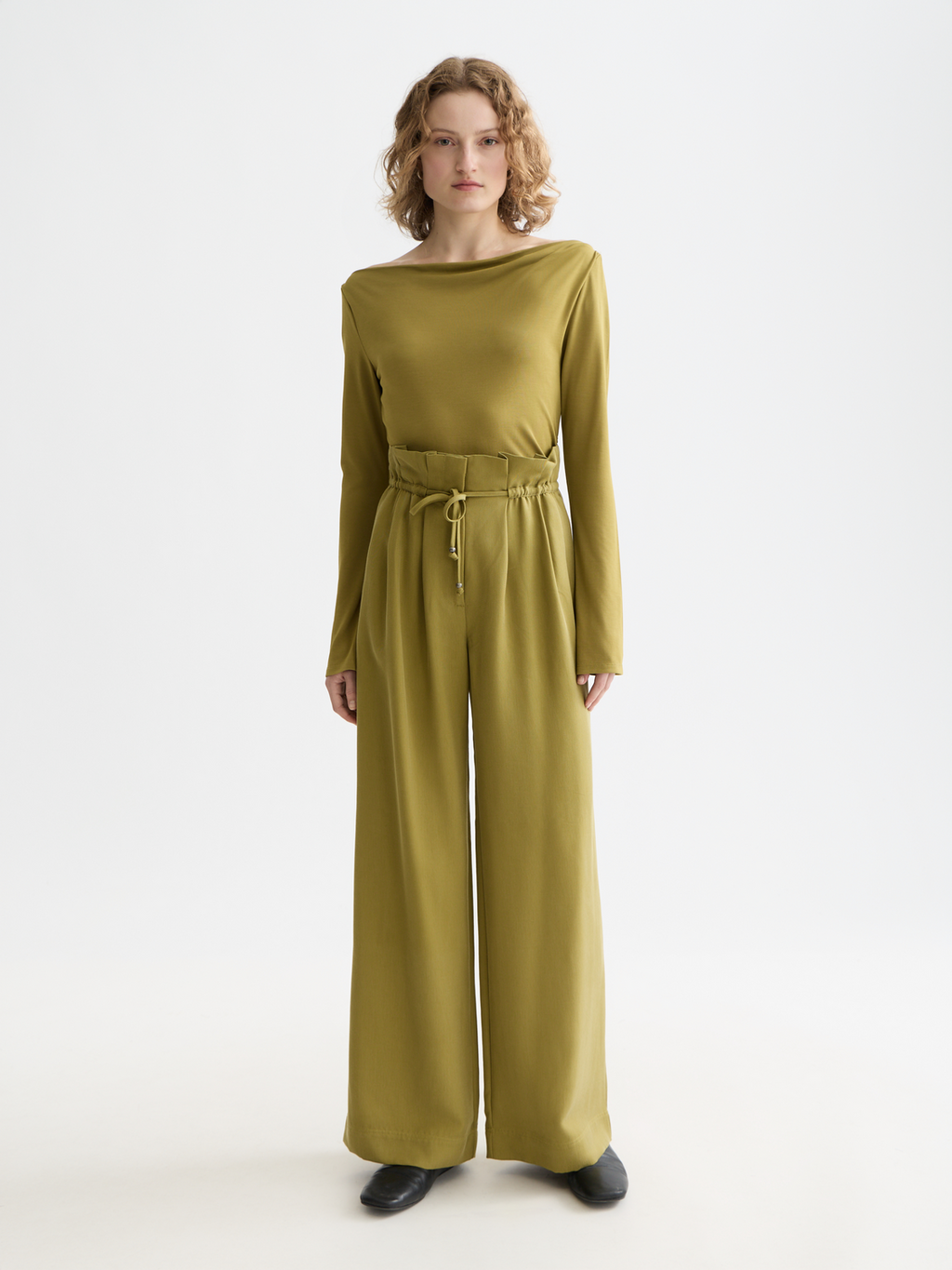 June high rise wide leg twill paperbag pants