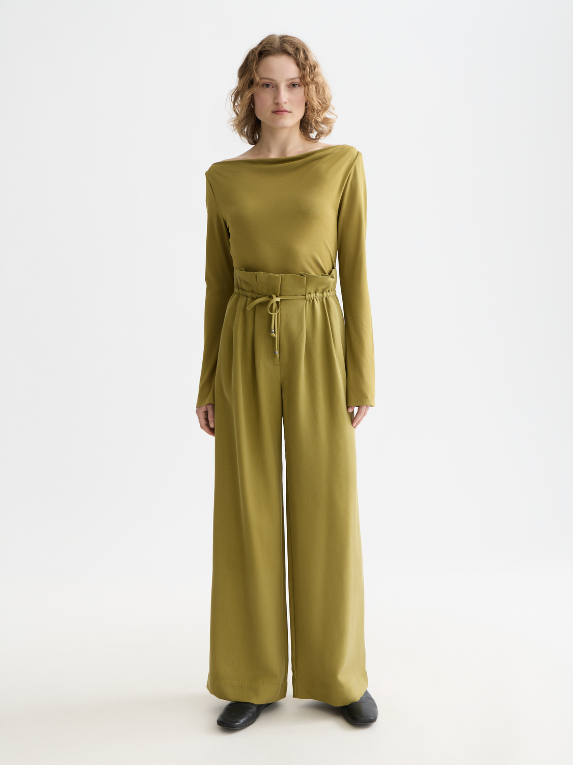 June high rise wide leg twill paperbag pants