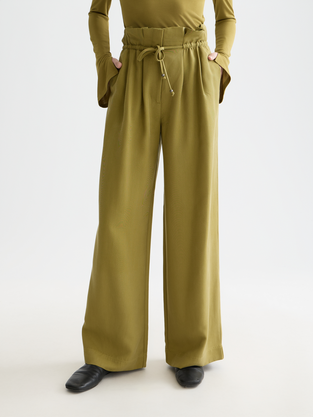 June high rise wide leg twill paperbag pants