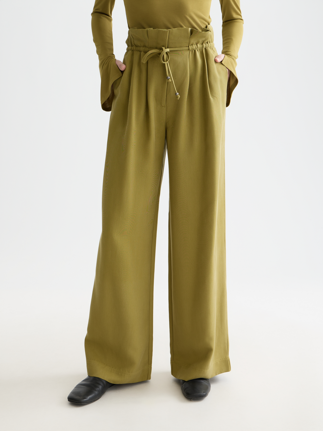 June high rise wide leg twill paperbag pants