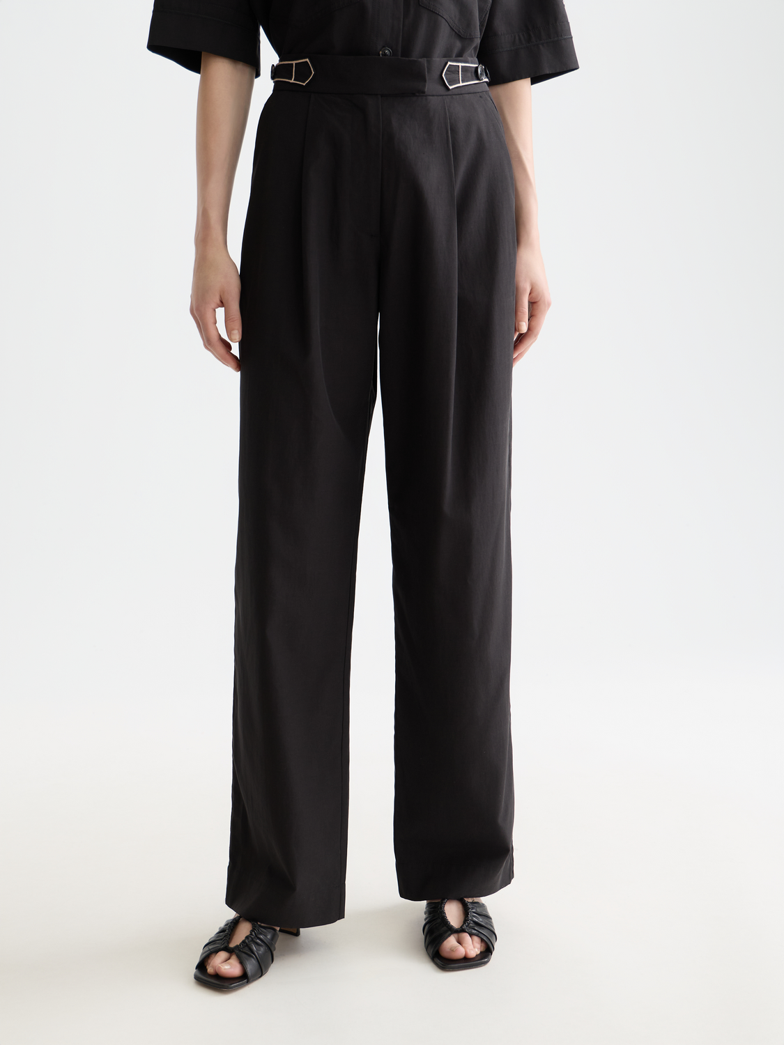 Quinn mid rise wide leg cross-stitched pants