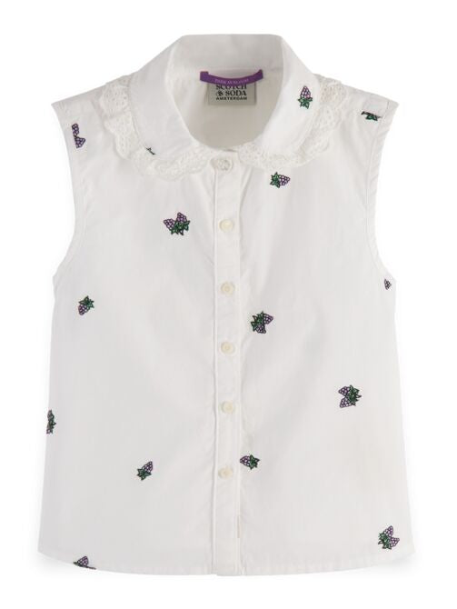 ALL-OVER PRINTED SLEEVELESS COLLAR DETAIL TOP