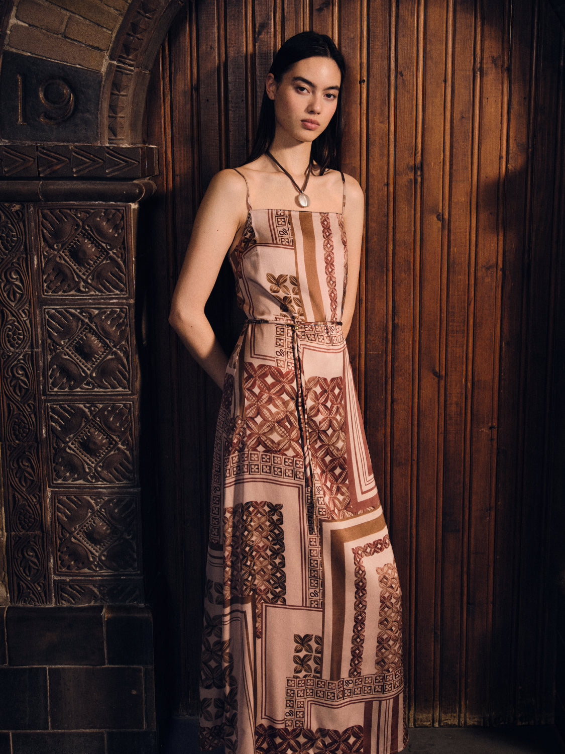 Foulard printed slip maxi dress