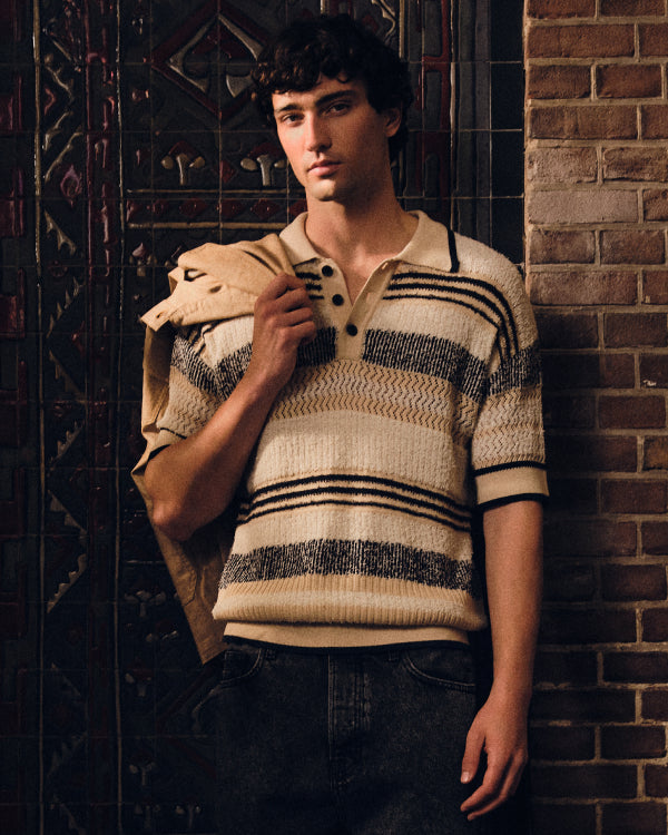 Structured dropped shoulder knitted polo