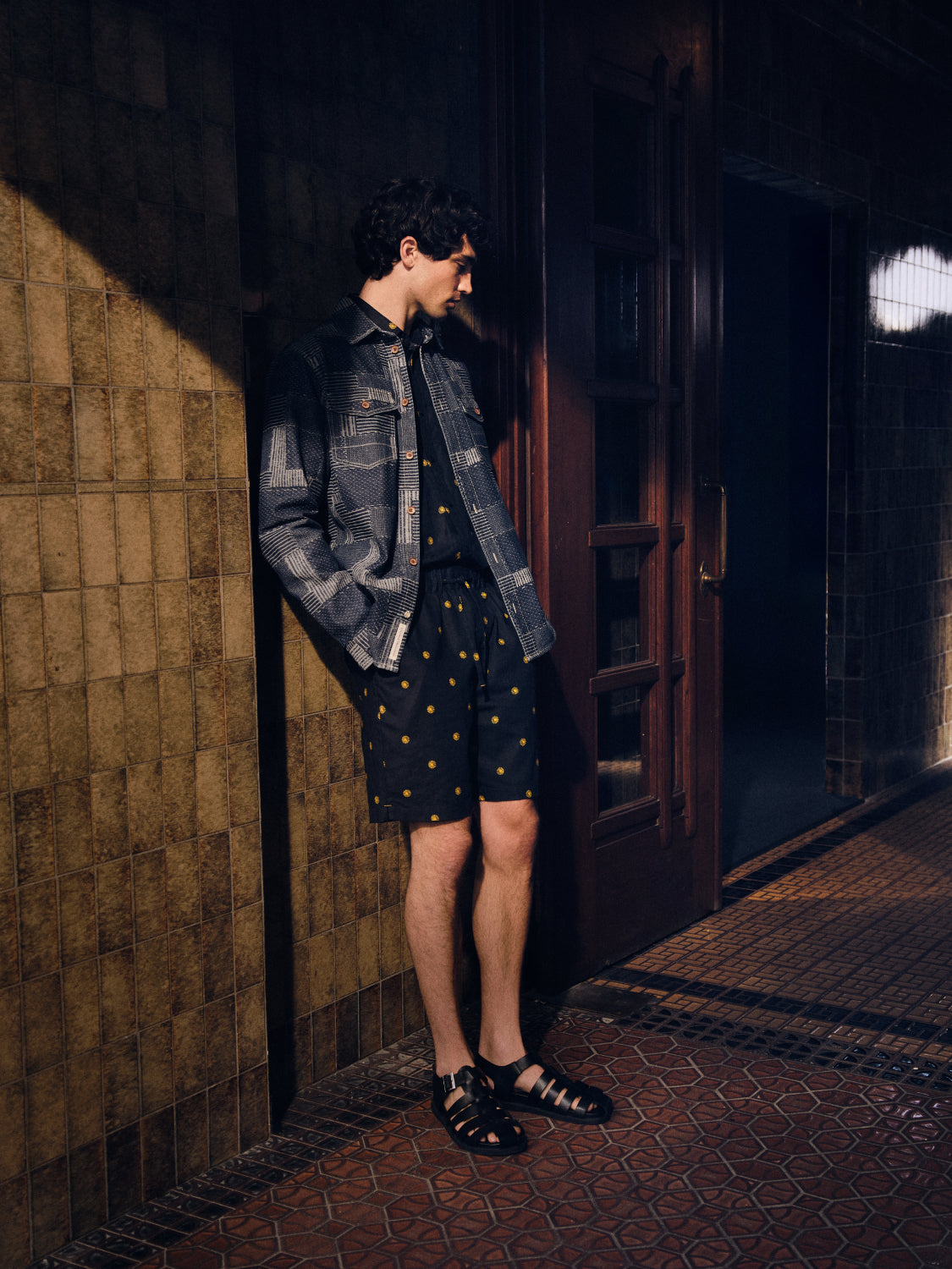 Denim patchwork relaxed overshirt