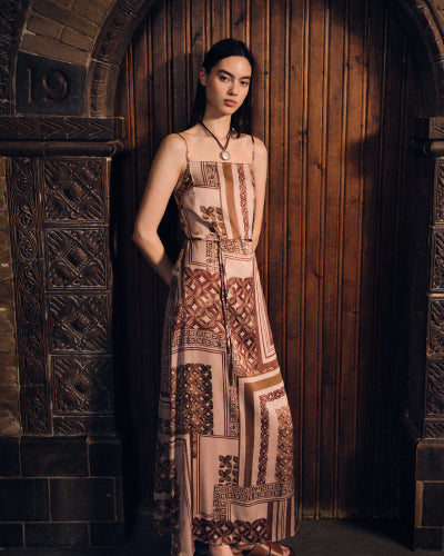 Foulard printed slip maxi dress