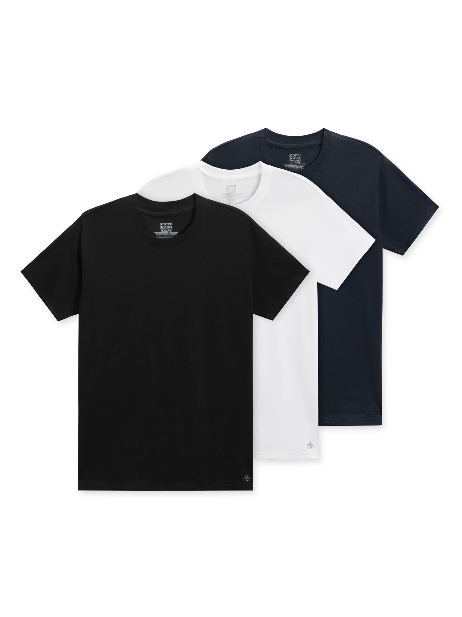 3-PACK MENS ULTRA SOFT CREW NECK T-SHIRTS - BLACK/BLUE