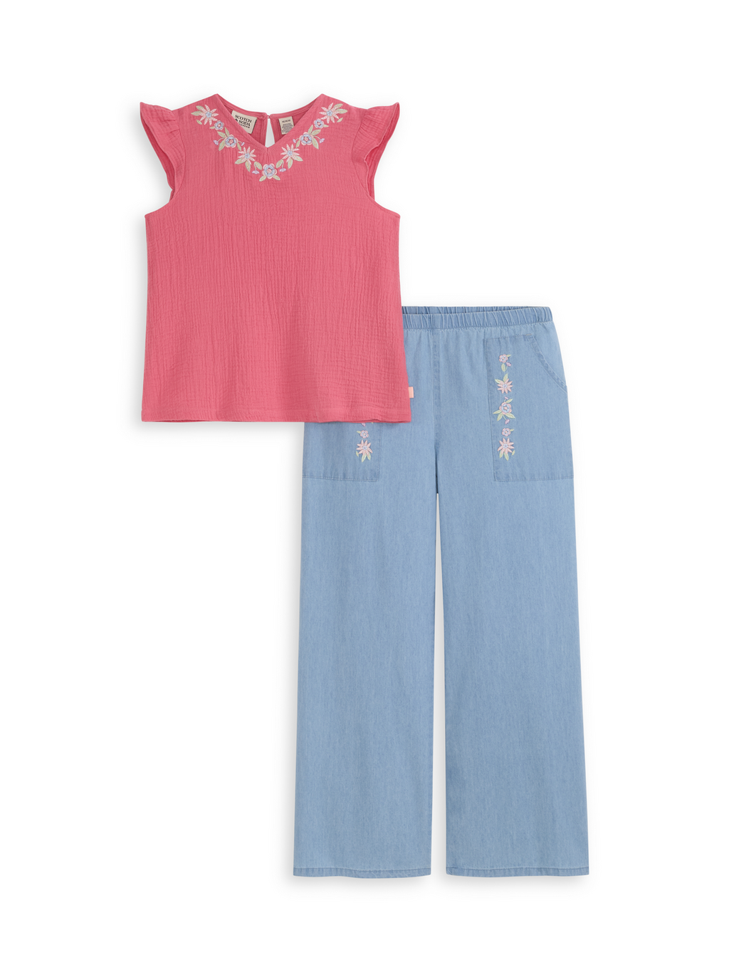 GIRLS S&S GIRLS 2PC FASHION TOP & DENIM PANT SET