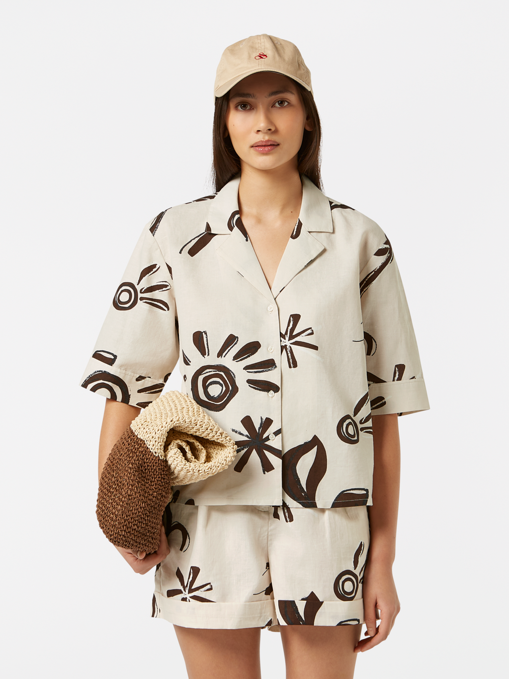 Cotton linen printed short sleeve shirt
