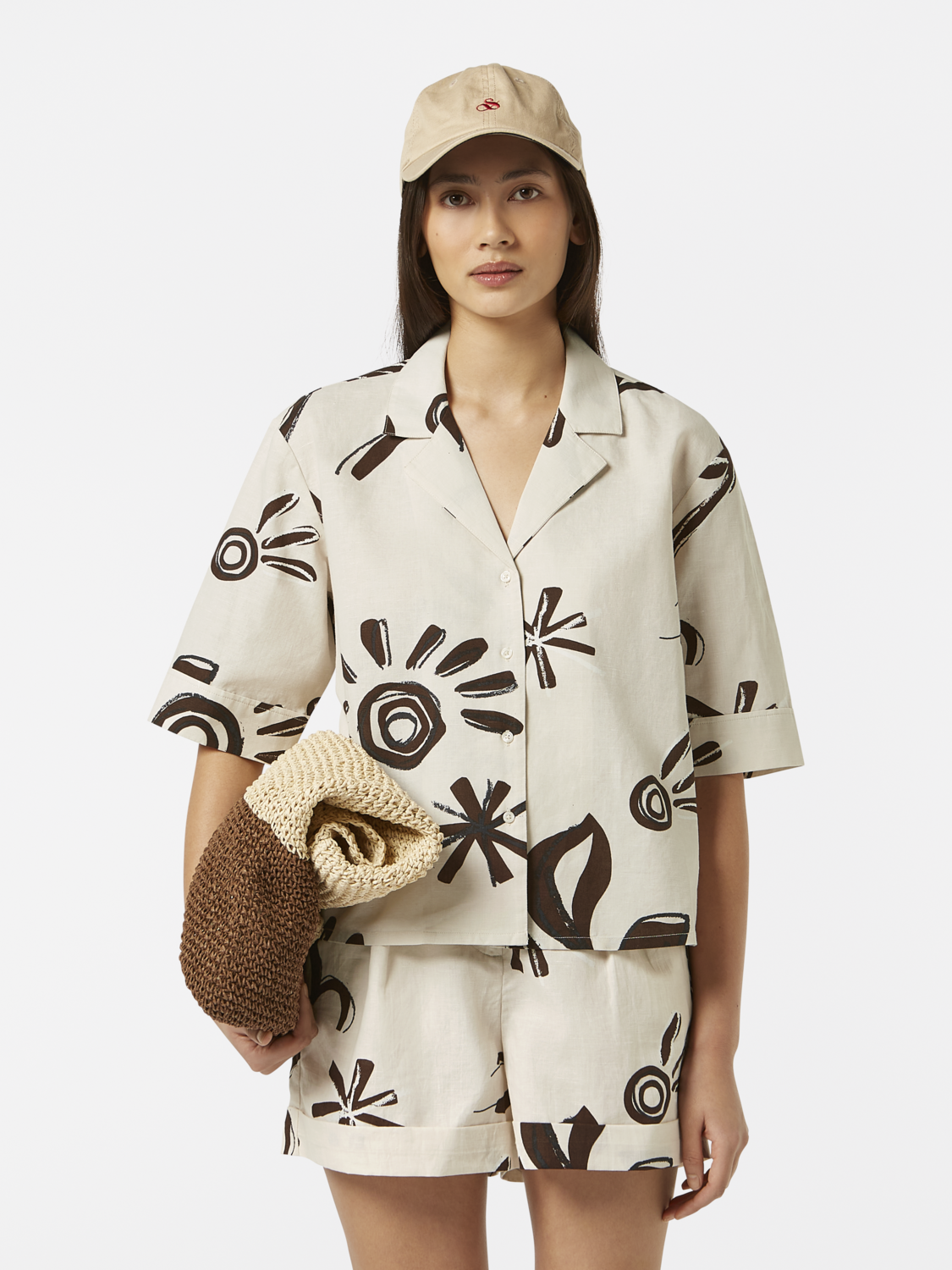 Cotton linen printed short sleeve shirt