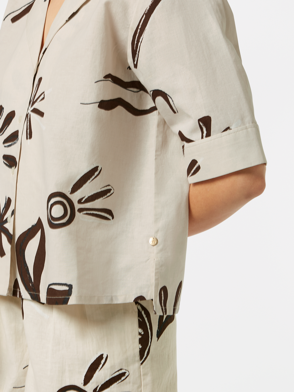 Cotton linen printed short sleeve shirt