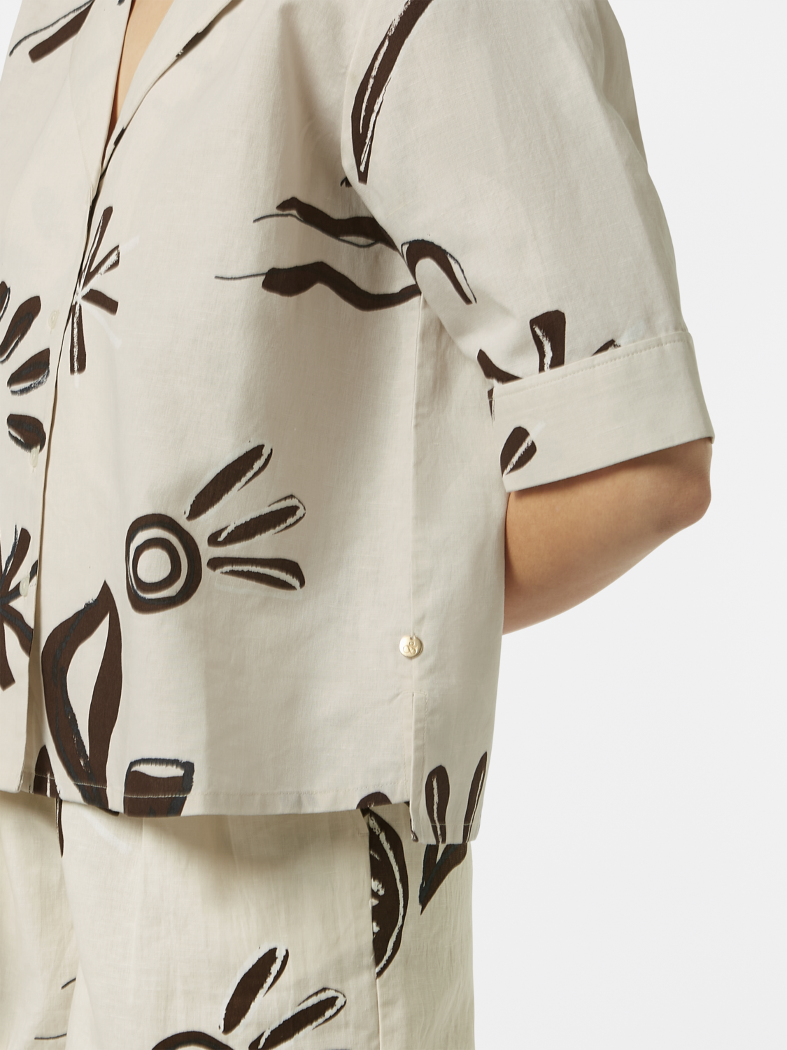 Cotton linen printed short sleeve shirt
