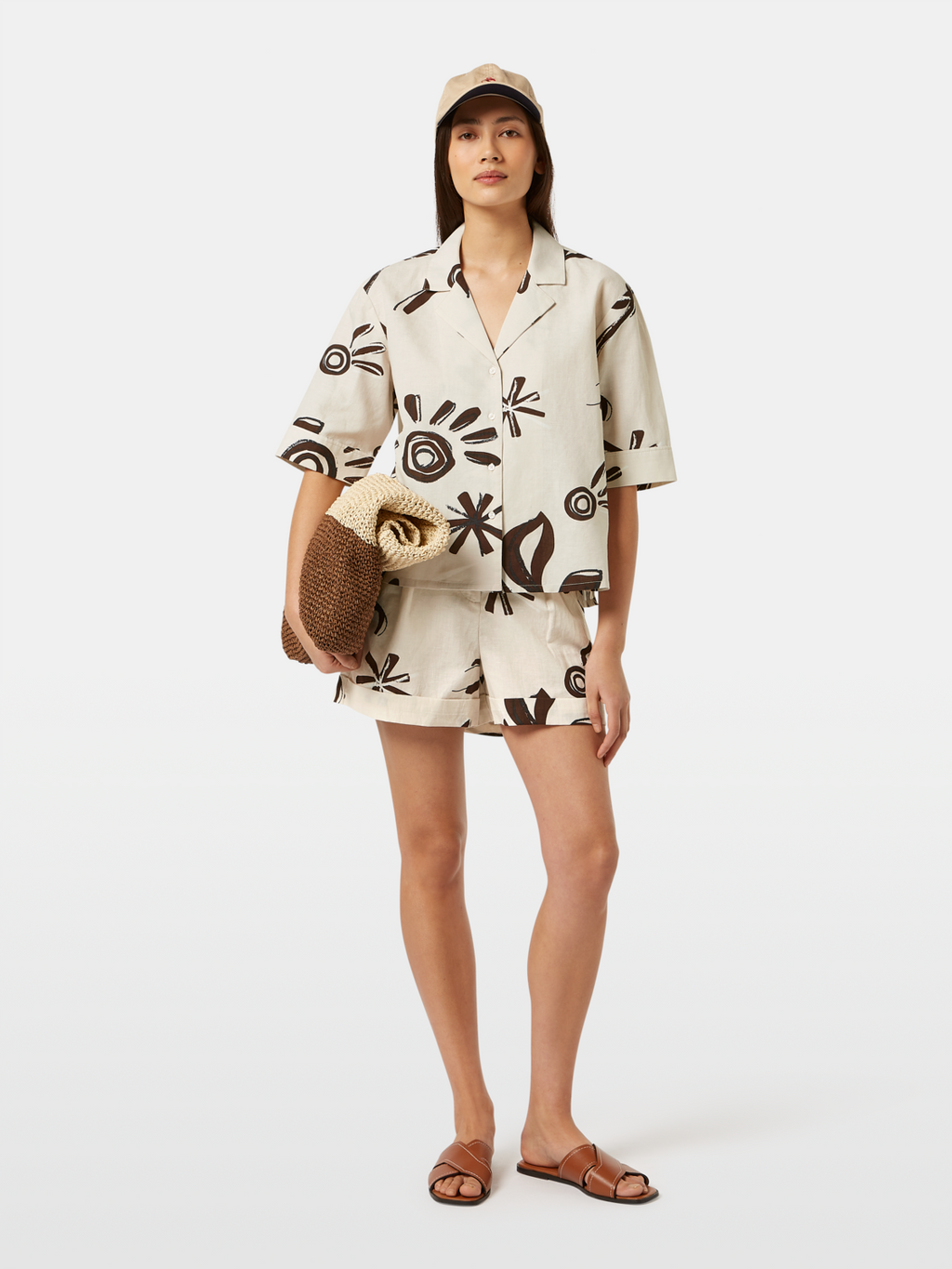 Cotton linen printed short sleeve shirt