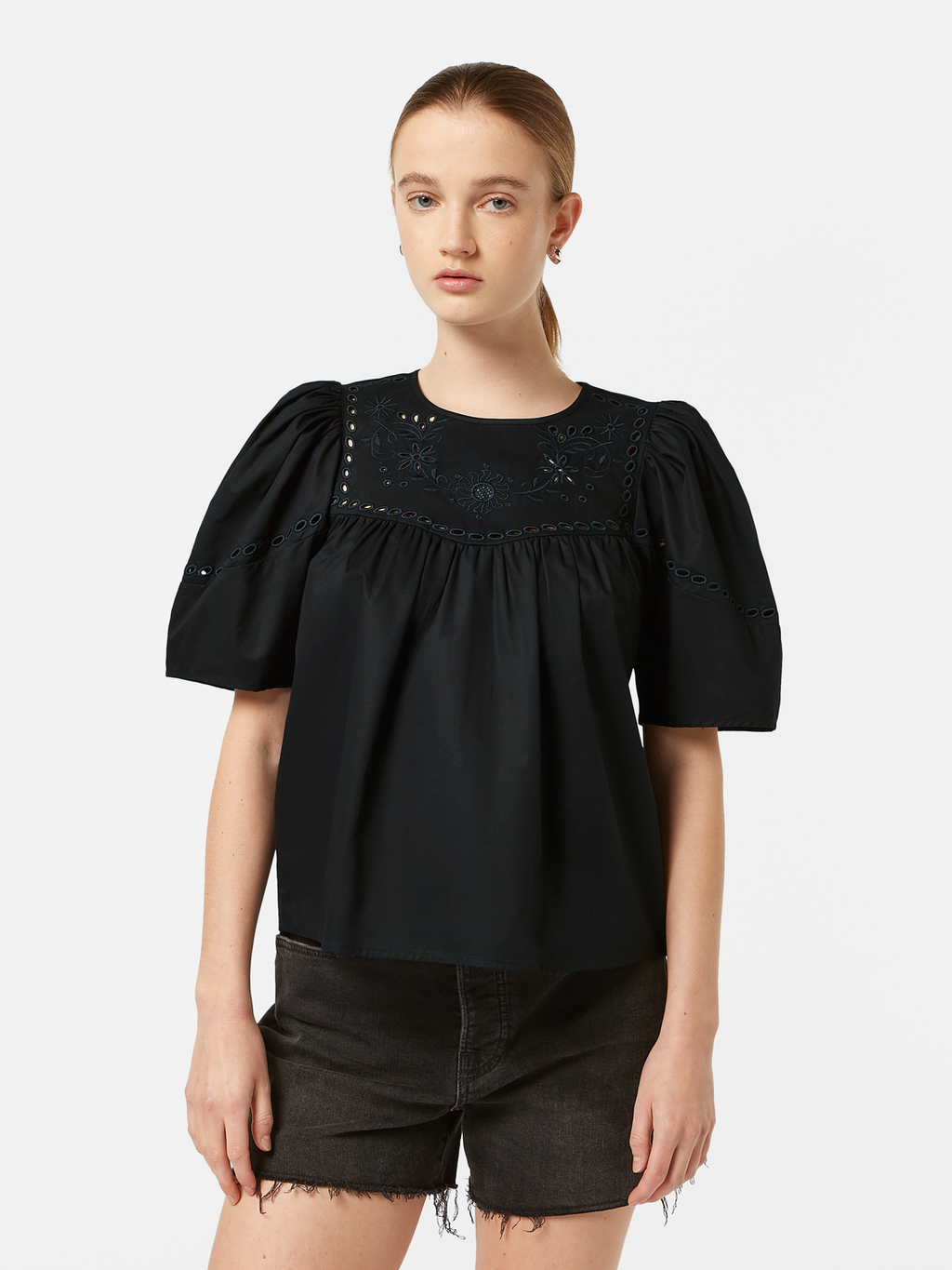 Cotton twill embroidered top