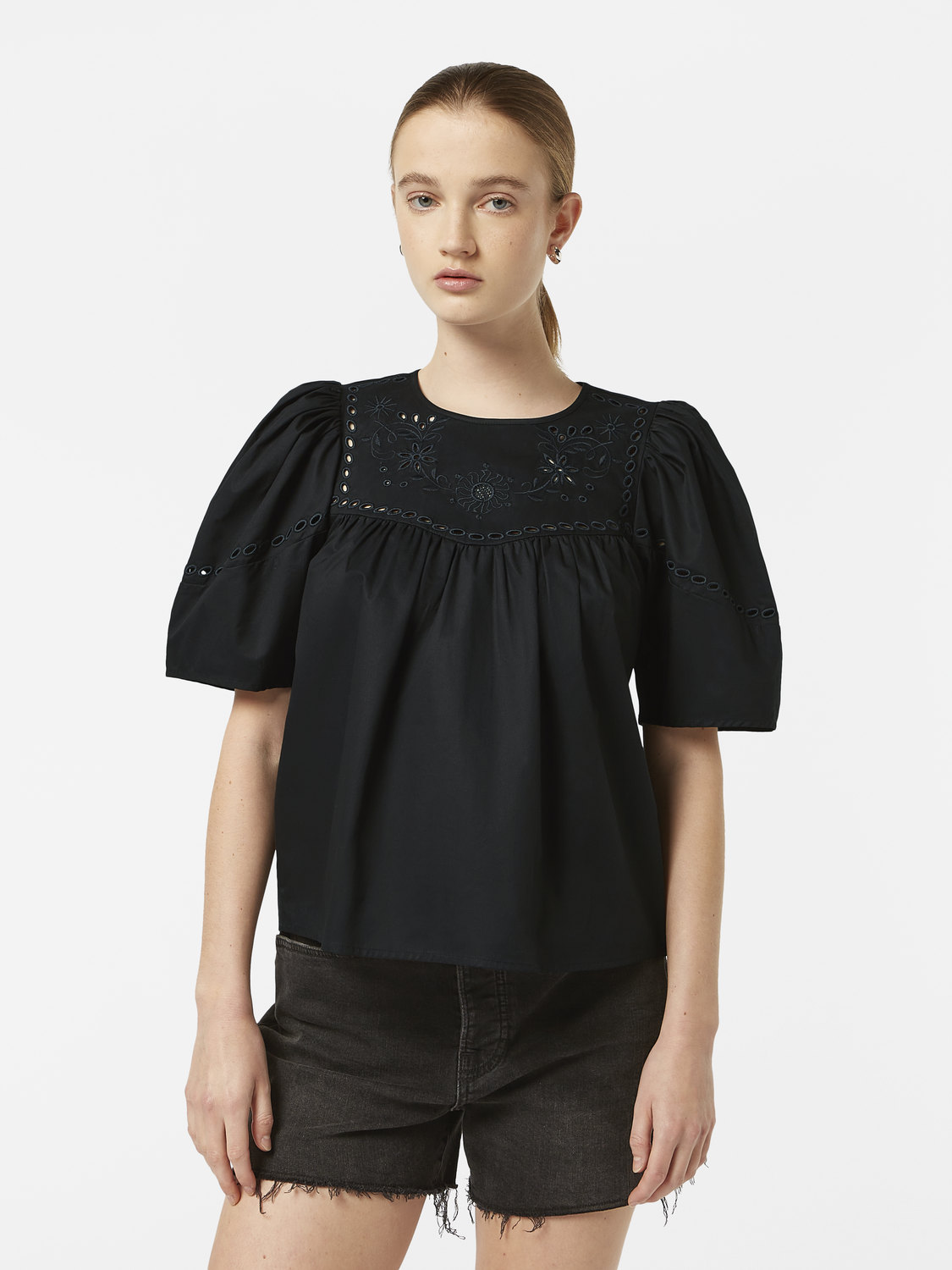 Cotton twill embroidered top