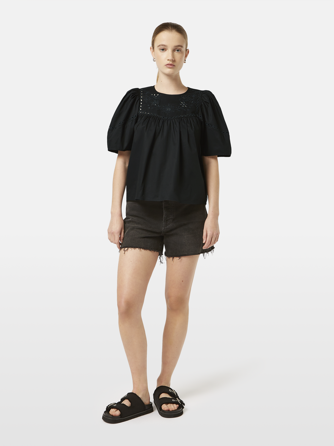 Cotton twill embroidered top