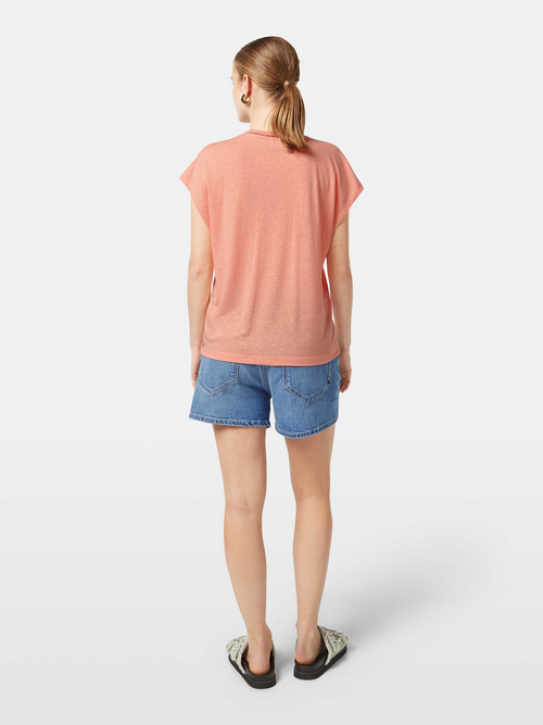 Cotton linen V-neck T-shirt